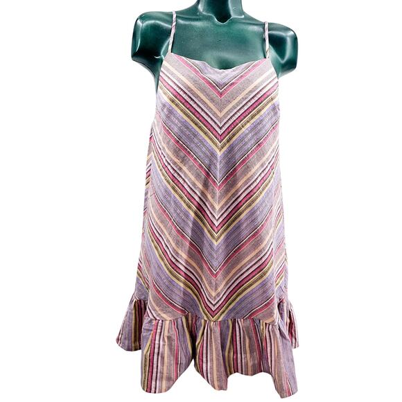 Fantastic Fawn Pastel Multicolor Chevron Midi Ruffle Dress Sleeveless M 3383 - Picture 1 of 8